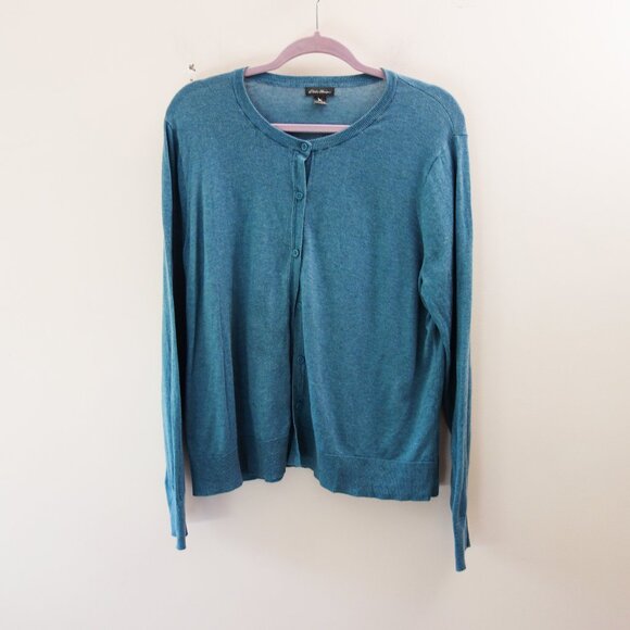 Eddie Bauer Cotton And Tencel Lightweight Button Up Cardigan Teal Plus Size 2X - Picture 1 of 7